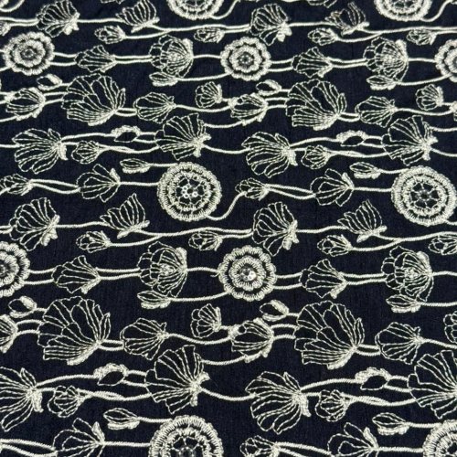 Black Bloom Sequin Embroidered Bio Satin Fabric