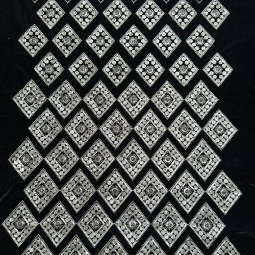 Black Velvet Jari &AMP; Sequin Diamond Embroidered Fabric