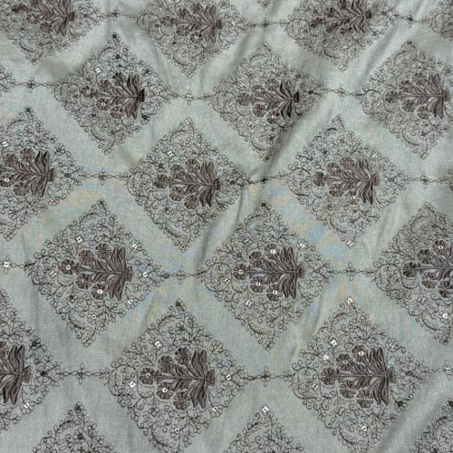 Brown &AMP; Grey Floral Diamond Sequin Embroidered Silk Fabric