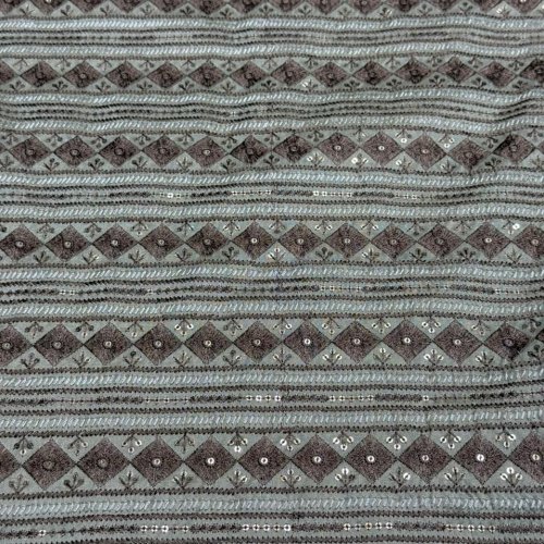Brown &AMP; Grey Stripe Diamond Sequin Embroidered Silk Fabric