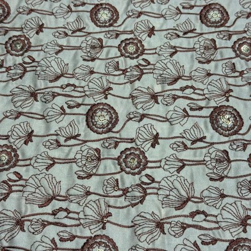 Brown Bloom Sequin Embroidered Bio Satin Fabric
