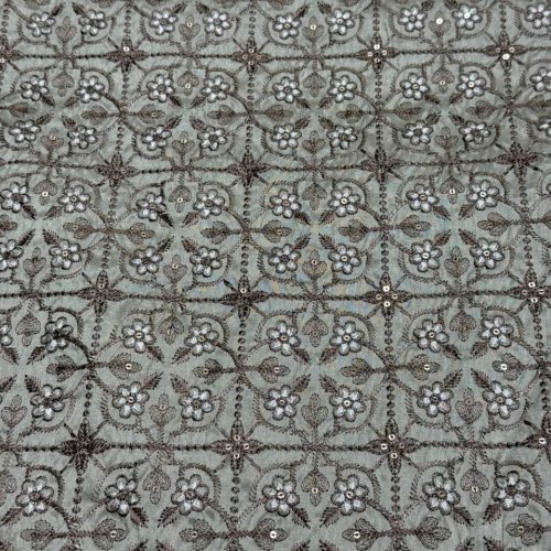 Brown Floral Embroidered Royal Silk Fabric