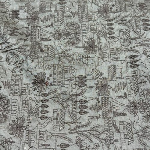 Brown Unique Pattern Sequin Embroidered Silk Fabric