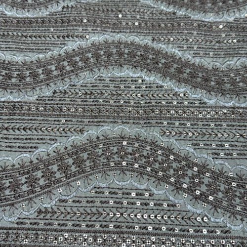 Brown Wave Sequin Embroidered Silk Fabric