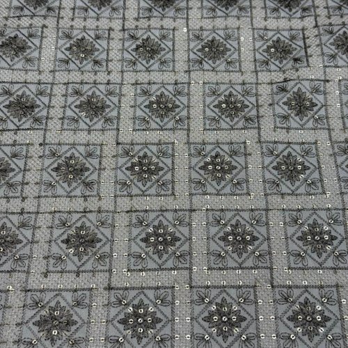 Charcoal Grey Sequin Embroidered Silk Fabric