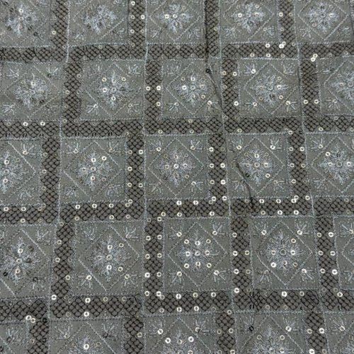 Dark Grey Sequin Embroidered Silk Fabric