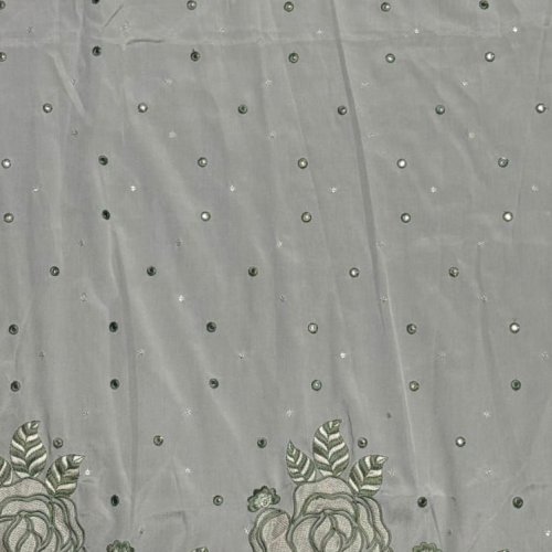 Green Floral Mirror &AMP; Sequin Embroidered Royal Silk Fabric