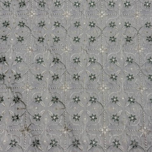 Grey &AMP; Green Floral Sequin Embroidered Royal Silk Fabric