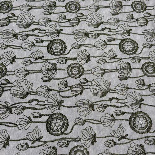 Grey Bloom Sequin Embroidered Neo Satin Fabric