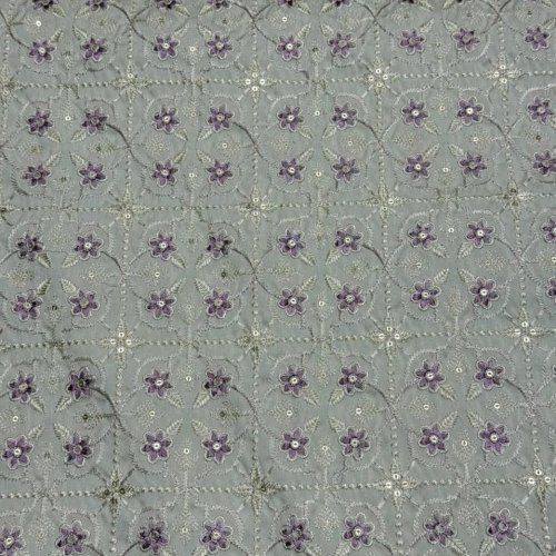 Grey Floral Embroidered Royal Silk Fabric