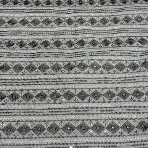 Grey Stripe Diamond Sequin Embroidered Silk Fabric