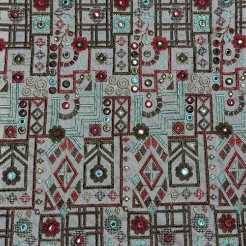 Multicolor Mirror &AMP; Sequin Embroidered Silk Fabric