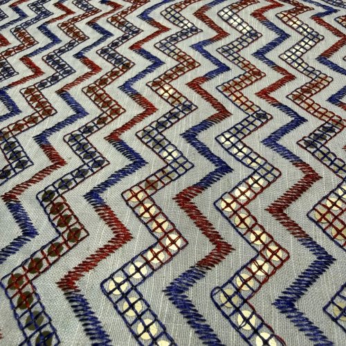 Multicolor Zigzag Gold Sequin Embroidered Royal Silk Fabric