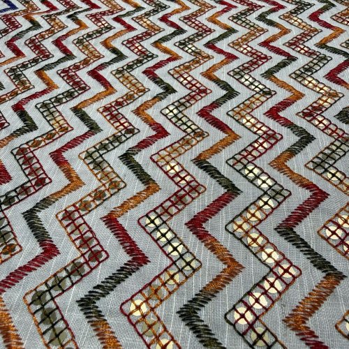 Multishade Zigzag Gold Sequin Embroidered Royal Silk Fabric