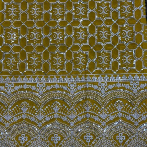 Mustard Chikankari Style Sequin Embroidered Georgette Fabric
