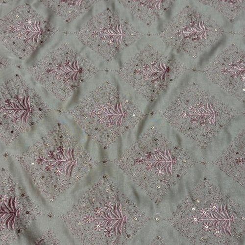 Pink Floral Diamond Sequin Embroidered Silk Fabric