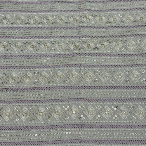 Purple &AMP; Grey Stripe Diamond Sequin Embroidered Silk Fabric
