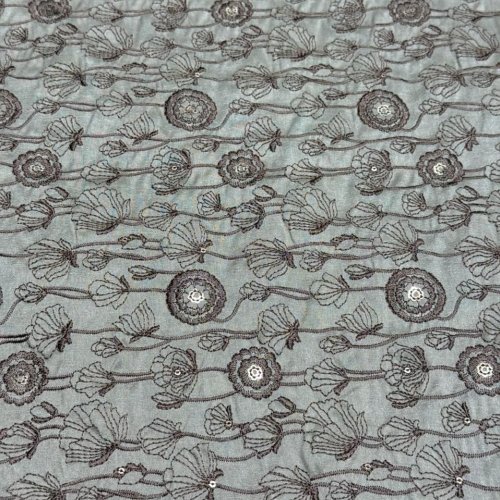 Silver Grey Sequin Embroidered Bio Satin Fabric