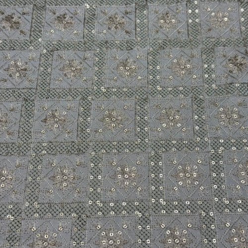 Slate Grey Sequin Embroidered Silk Fabric