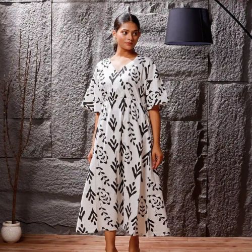 Noir Garden Cotton Midi Western Dress