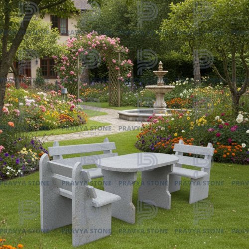Grey Solid Stone Garden Benches