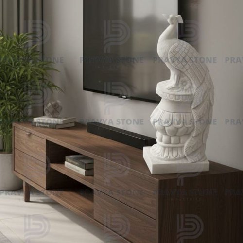 White Marble Peacock Sculpture