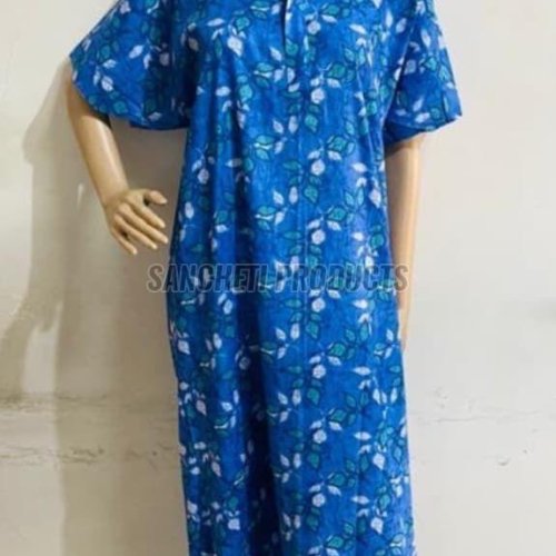 Blue Printed Ladies Cotton Nighty