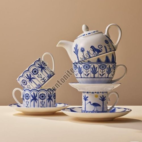 Blue and White Ceramic Tea Kettle Set