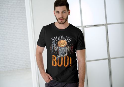 Black Men Cotton Haloween Printed T-Shirt