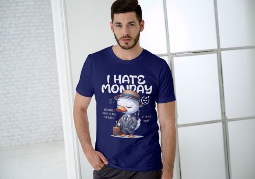 Blue Men Casual Wear Cotton Printed T-Shirt