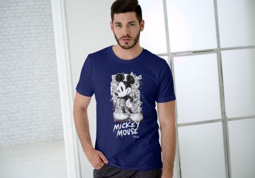 Blue Men Cotton Graphic T-Shirt