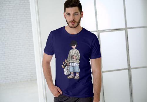 Blue Men Urban Printed Cotton T-Shirt