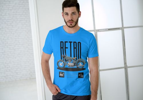 Blue Printed Cotton T-Shirt for Men