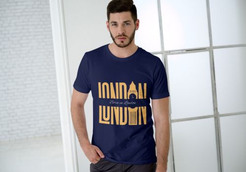 Dark Blue Men Stylish Printed Cotton T-Shirt
