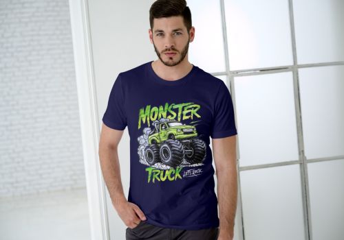 Dark Blue Men Summer Cotton Printed T-Shirt