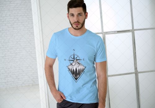 Sky Blue Men Designer Printed Cotton T-Shirt