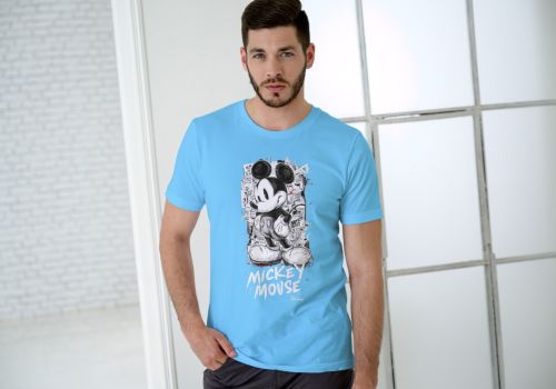 Sky Blue Men Printed Cotton T-Shirt for Men
