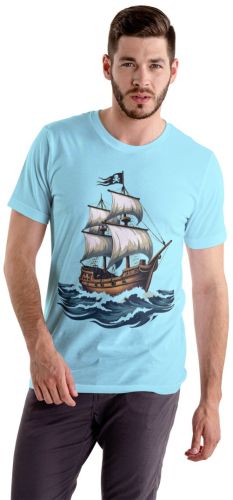 Sky Blue Men Soft Cotton Printed T Shirt