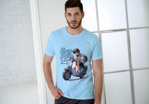 Sky Blue Men Urban Printed Cotton T-Shirt