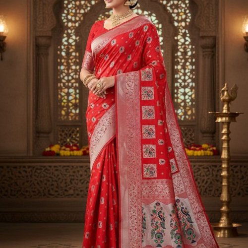 Bridal Paithani Silk Saree with Gold Zari