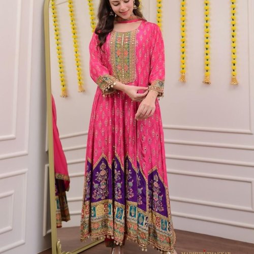 Chinon Embroidered Kurta Salwar Dupatta Set