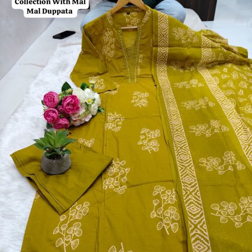 Cotton Kurti Pant Dupatta Set