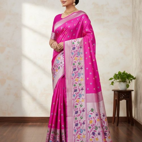 Designer Printed Paithani Silk Saree