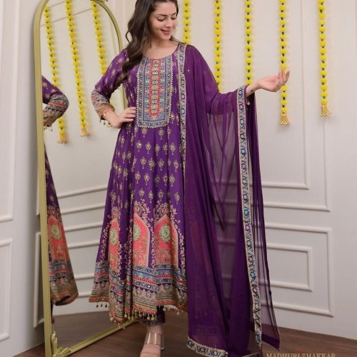 Embroidered Chinon Silk Kurta Salwar Set