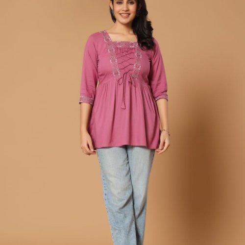 Embroidered Short Kurti Top for Women