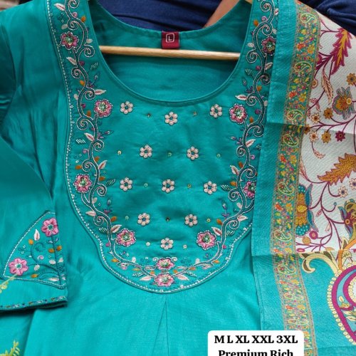 Handwork Roman Silk Kurti Set