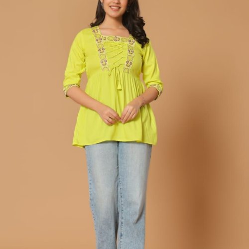 Short Embroidered Kurta Top