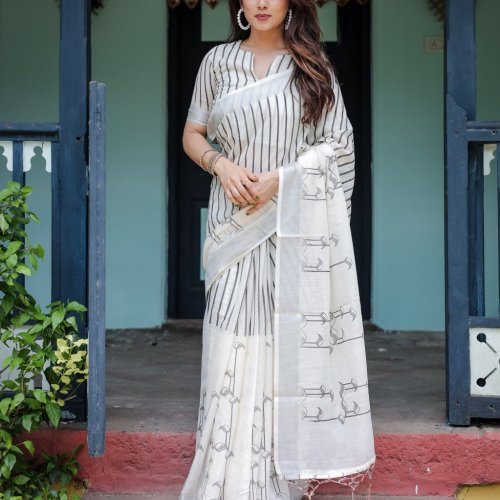 Soft Linen Cotton Floral Saree