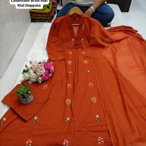 Thread Embroidery Cotton Kurti Set