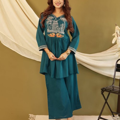 Women Cotton Embroidered Co Ord Set
